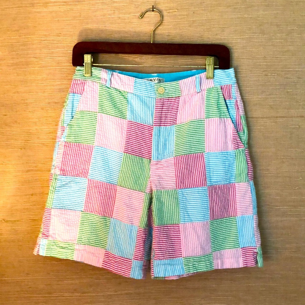 Orvis Ladies sz 6 seersucker patch shorts